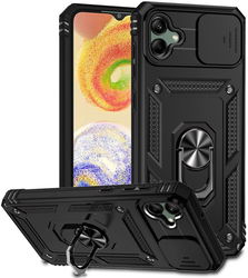 Samsung Galaxy A04 Hoesje met Camera Slider en Kickstand Ring Zwart afbeelding