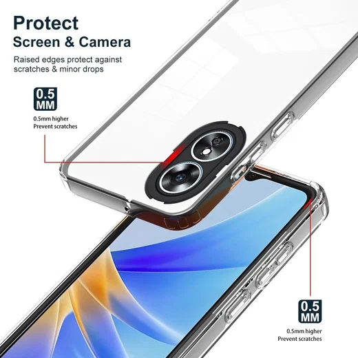 Oppo A17 Hoesje Schokbestendig Back Cover Transparant Zwart afbeelding 3