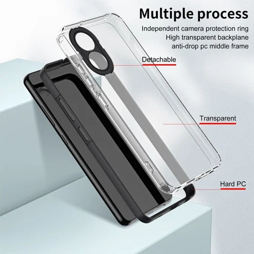 Oppo A17 Hoesje Schokbestendig Back Cover Transparant Zwart afbeelding 4