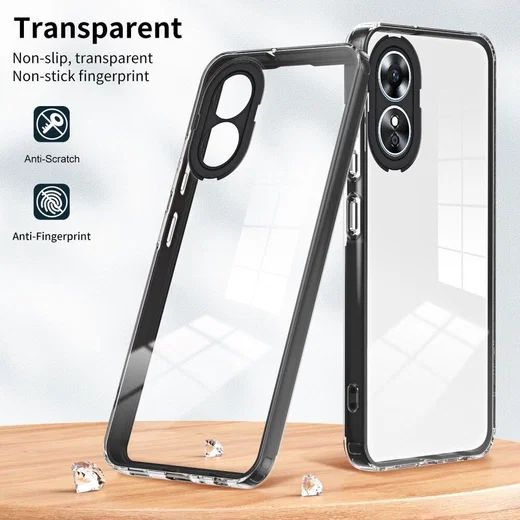 Oppo A17 Hoesje Schokbestendig Back Cover Transparant Zwart afbeelding 6