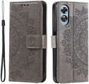 Oppo A17 Hoesje Mandala Book Case met Pasjeshouder Grijs