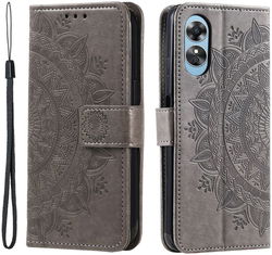 Oppo A17 Hoesje Mandala Book Case met Pasjeshouder Grijs afbeelding