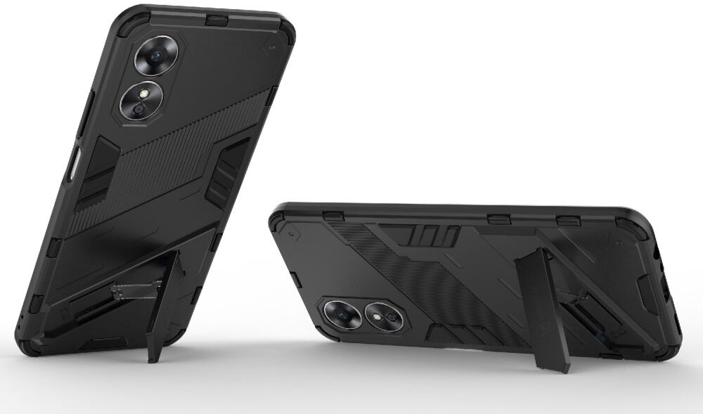 Oppo A17 Hoesje Shockproof Kickstand Back Cover Zwart afbeelding 2