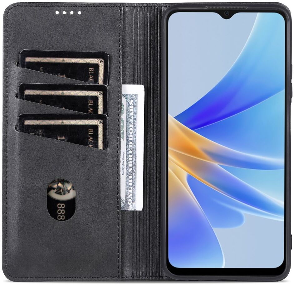AZNS Oppo A17 Hoesje Wallet Book Case Kunstleer Zwart afbeelding 2