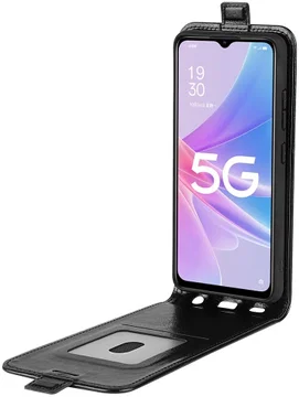 Oppo A58 5G / A78 5G Hoesje Verticale Flip Wallet Case Kunstleer Zwart
