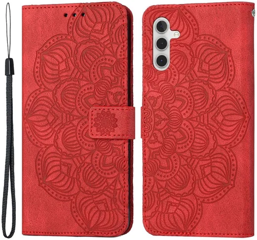Samsung Galaxy A34 Hoesje Mandala Book Case met Pasjeshouder Rood afbeelding 1