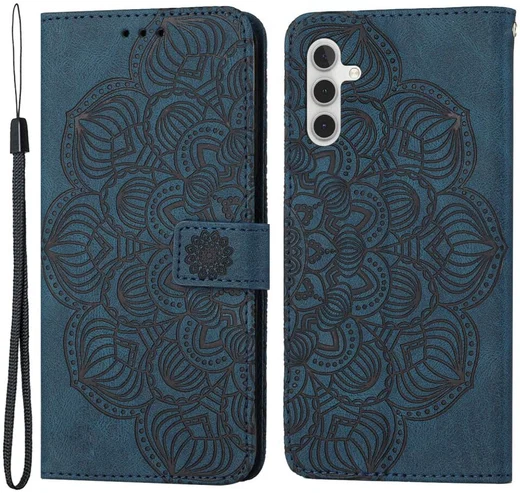 Samsung Galaxy A34 Hoesje Mandala Book Case met Pasjeshouder Blauw afbeelding 1