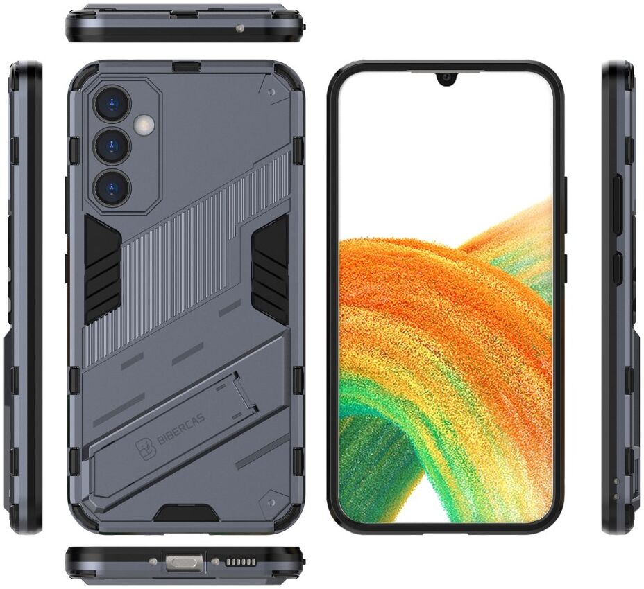 Samsung Galaxy A34 Hoesje Shockproof Kickstand Back Cover Blauw afbeelding 7