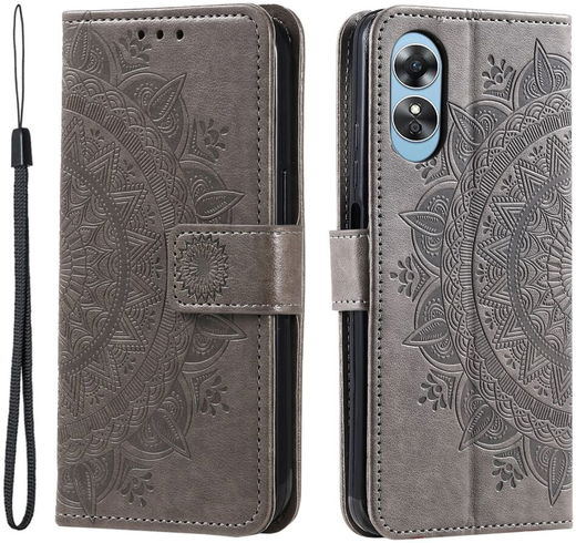 Oppo A58 5G / A78 5G Hoesje Mandala Book Case met Pasjeshouder Grijs afbeelding 1