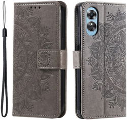 Oppo A58 5G / A78 5G Hoesje Mandala Book Case met Pasjeshouder Grijs afbeelding
