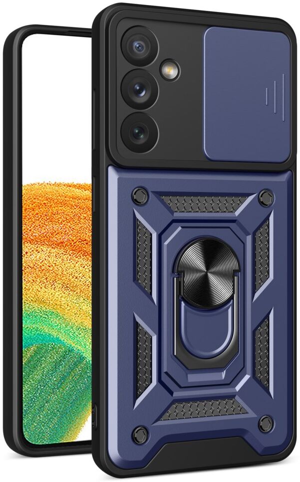 Samsung Galaxy A34 Hoesje met Camera Slider en Kickstand Ring Blauw afbeelding 1