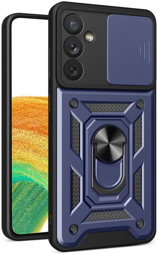 Samsung Galaxy A34 Hoesje met Camera Slider en Kickstand Ring Blauw afbeelding 1