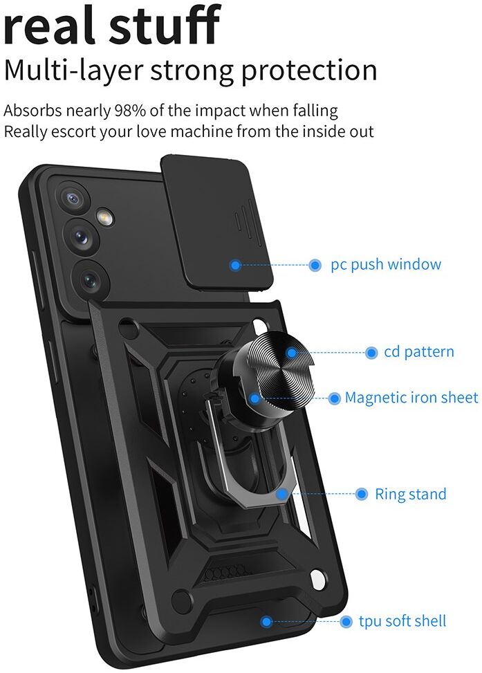 Samsung Galaxy A34 Hoesje met Camera Slider en Kickstand Ring Blauw afbeelding 8