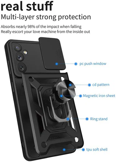 Samsung Galaxy A34 Hoesje met Camera Slider en Kickstand Ring Blauw afbeelding 8