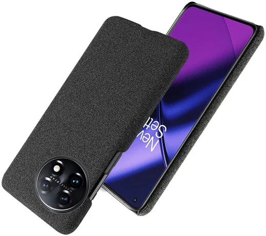 OnePlus 11 Hoesje Stoffen Afwerking Back Cover Zwart afbeelding 2