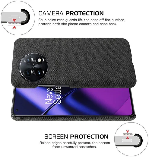 OnePlus 11 Hoesje Stoffen Afwerking Back Cover Zwart afbeelding 5