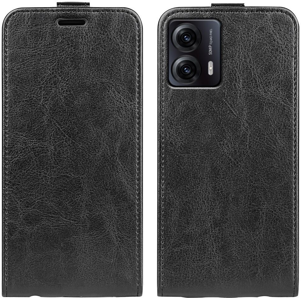 Motorola Moto G53 Hoesje Verticale Flip Wallet Case Kunstleer Zwart afbeelding 2