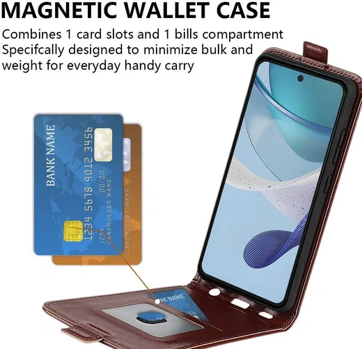 Motorola Moto G53 Hoesje Verticale Flip Wallet Case Kunstleer Zwart afbeelding 3