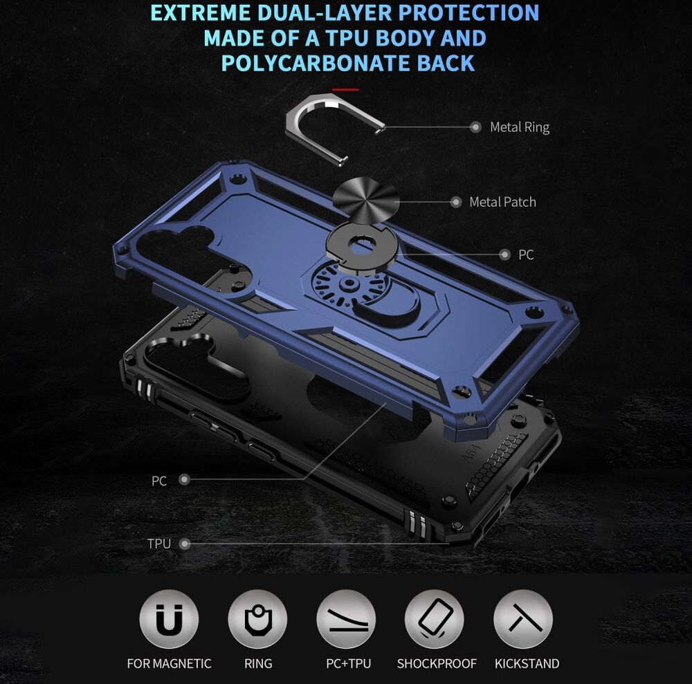 Samsung Galaxy A54 Hoesje Magnetische Kickstand Back Cover Blauw afbeelding 7
