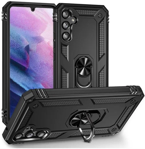 Samsung Galaxy A34 Hoesje Magnetische Kickstand Ring Back Cover Zwart afbeelding 1