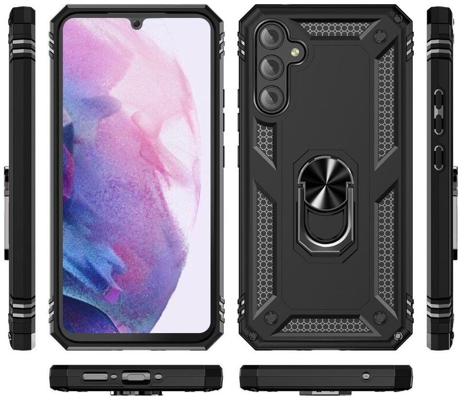 Samsung Galaxy A34 Hoesje Magnetische Kickstand Ring Back Cover Zwart afbeelding 2