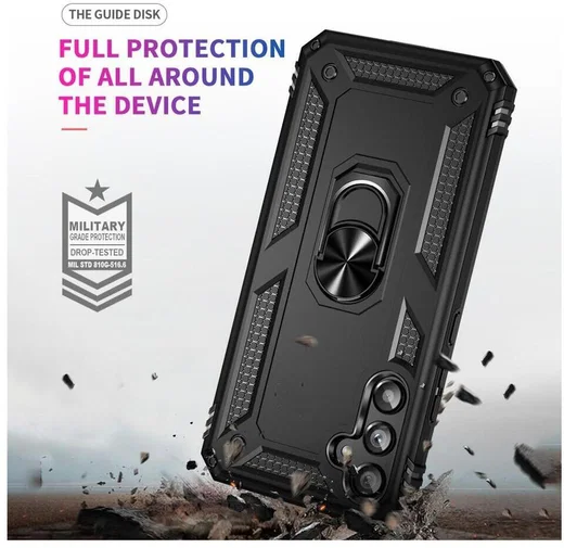 Samsung Galaxy A34 Hoesje Magnetische Kickstand Ring Back Cover Zwart afbeelding 3