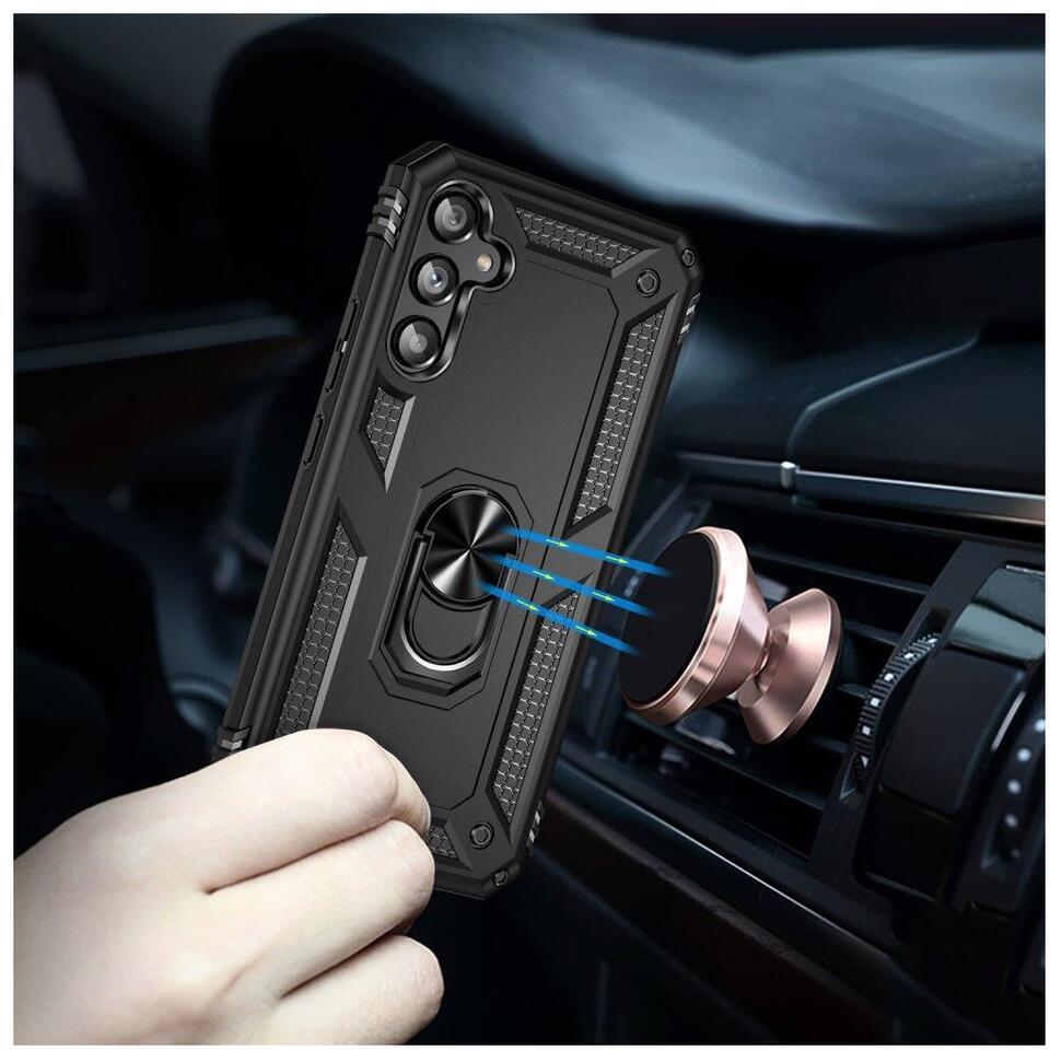 Samsung Galaxy A34 Hoesje Magnetische Kickstand Ring Back Cover Zwart afbeelding 5