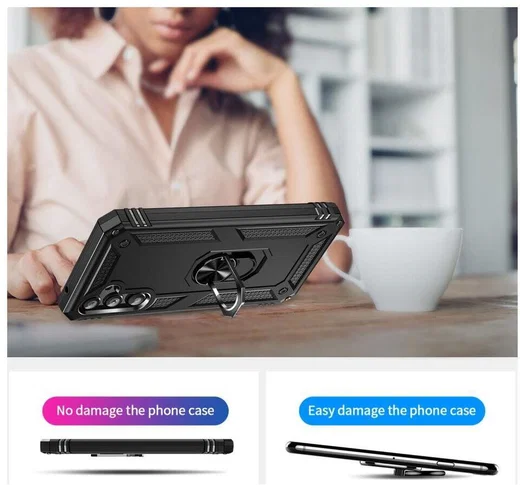 Samsung Galaxy A34 Hoesje Magnetische Kickstand Ring Back Cover Zwart afbeelding 6