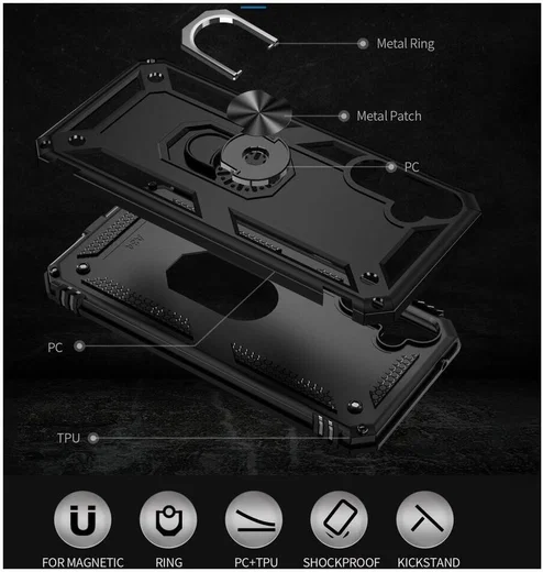Samsung Galaxy A34 Hoesje Magnetische Kickstand Ring Back Cover Zwart afbeelding 7