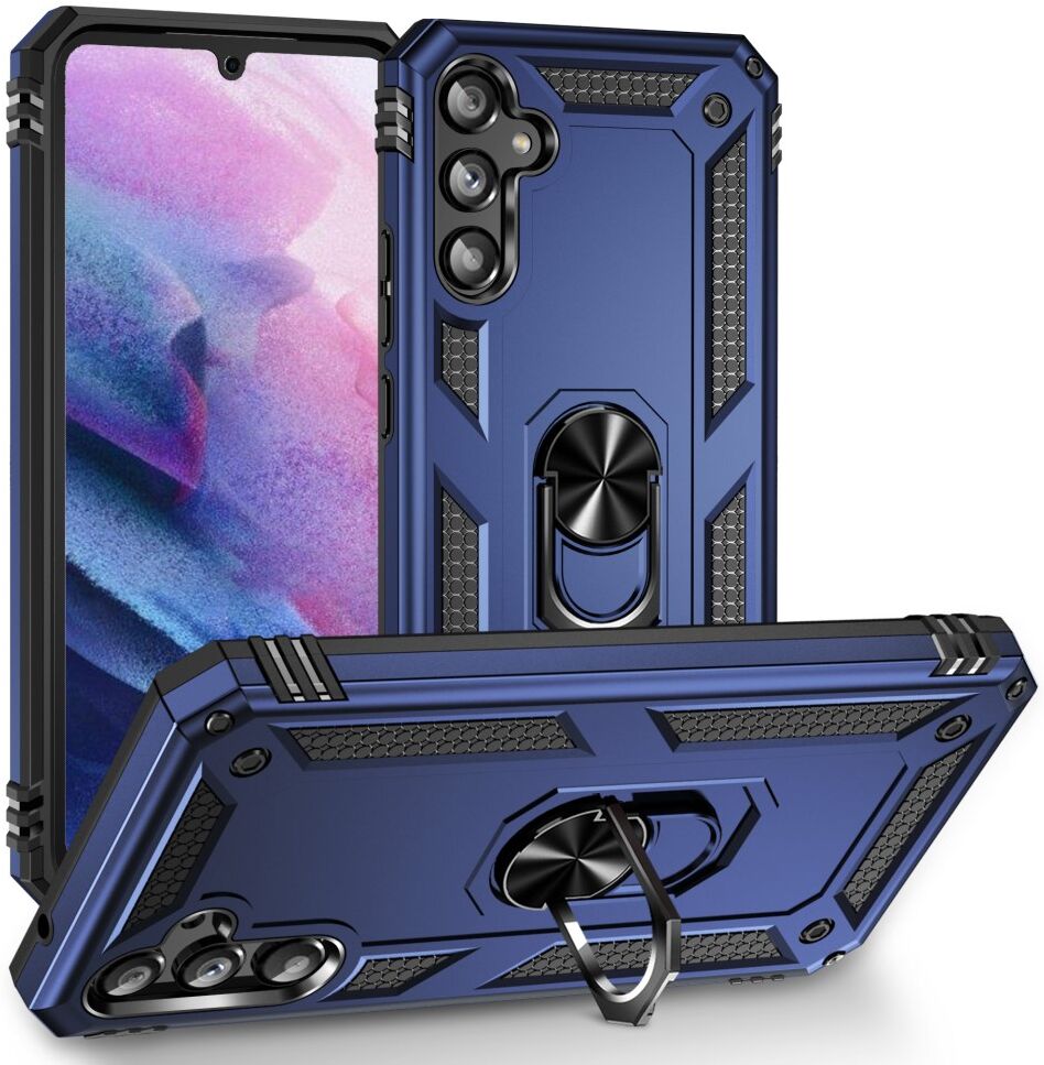Samsung Galaxy A34 Hoesje Magnetische Kickstand Ring Back Cover Blauw afbeelding 1