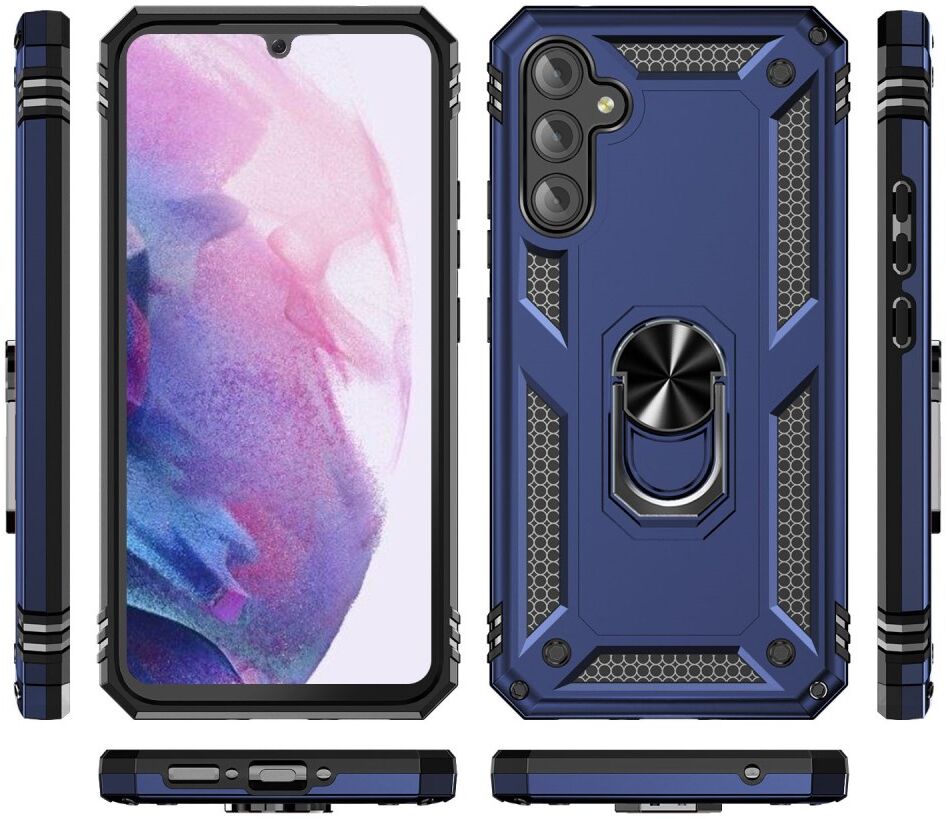 Samsung Galaxy A34 Hoesje Magnetische Kickstand Ring Back Cover Blauw afbeelding 2