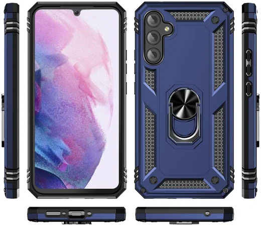 Samsung Galaxy A34 Hoesje Magnetische Kickstand Ring Back Cover Blauw afbeelding 2