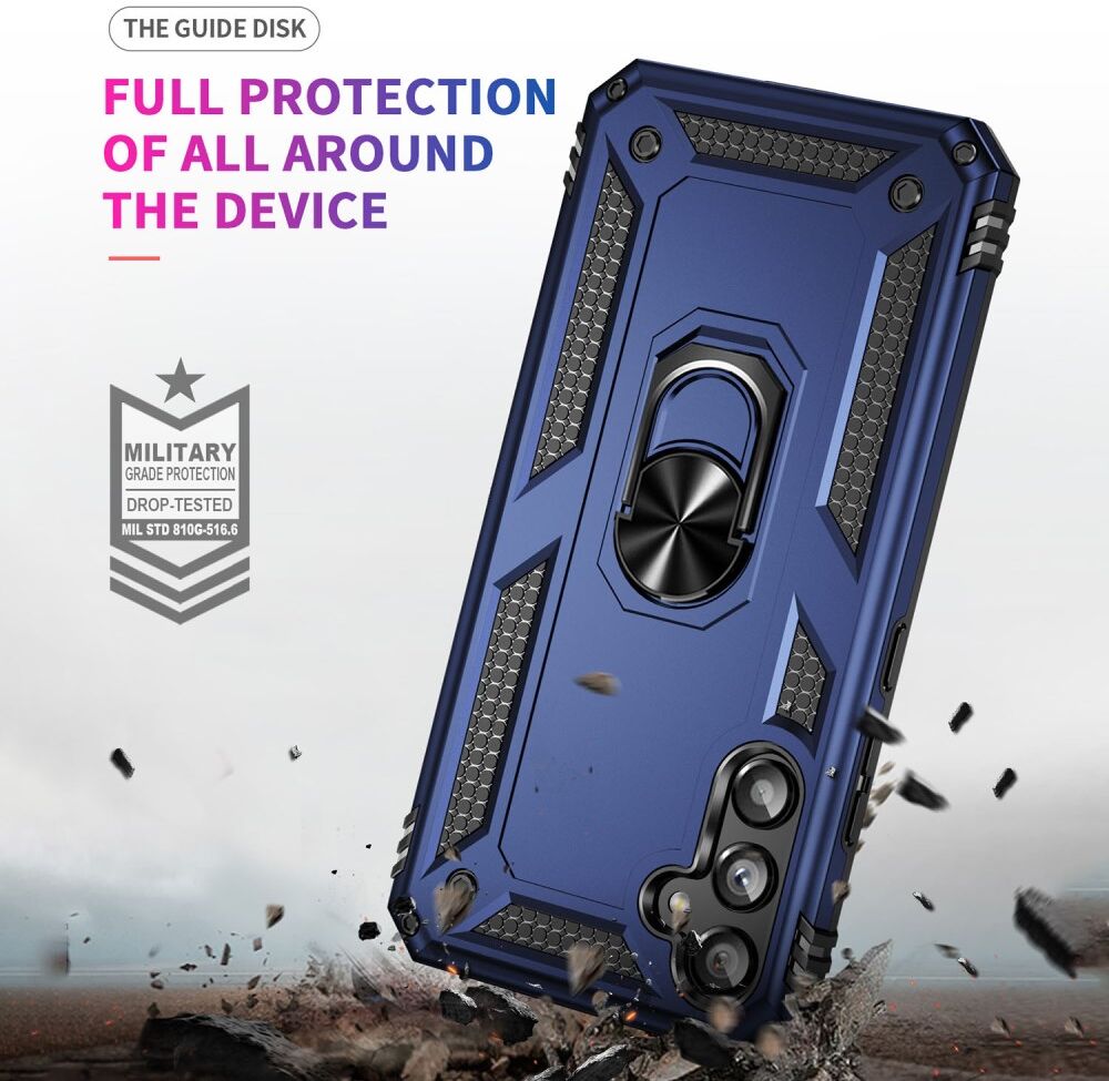 Samsung Galaxy A34 Hoesje Magnetische Kickstand Ring Back Cover Blauw afbeelding 3