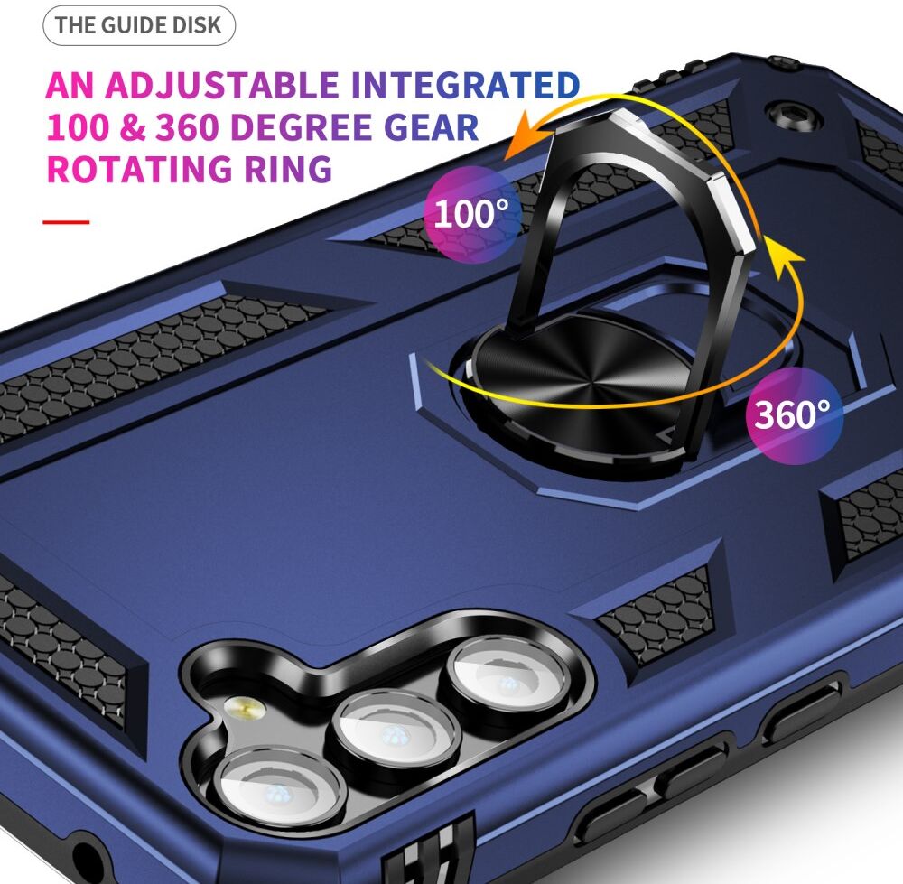 Samsung Galaxy A34 Hoesje Magnetische Kickstand Ring Back Cover Blauw afbeelding 4