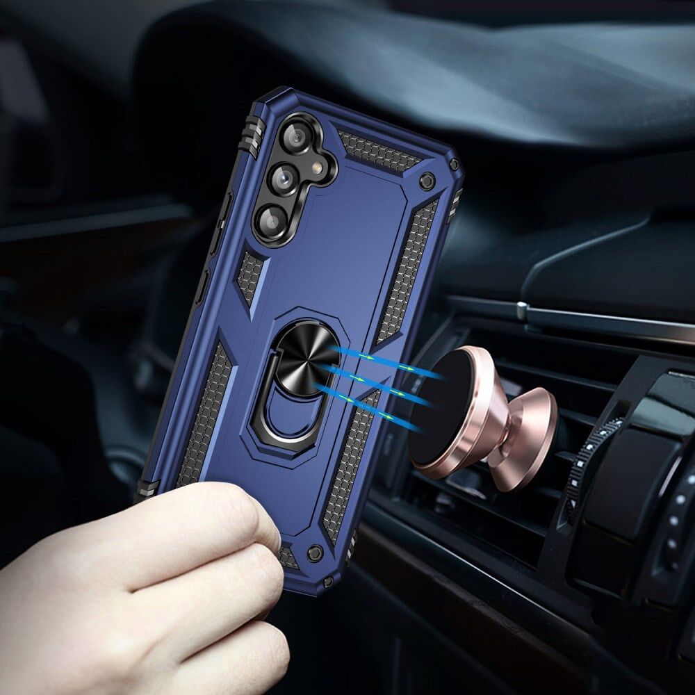 Samsung Galaxy A34 Hoesje Magnetische Kickstand Ring Back Cover Blauw afbeelding 5