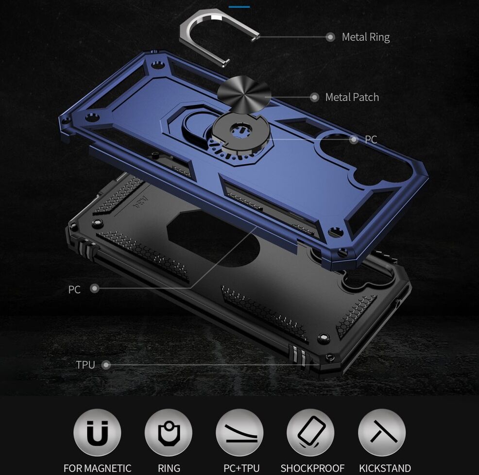 Samsung Galaxy A34 Hoesje Magnetische Kickstand Ring Back Cover Blauw afbeelding 7