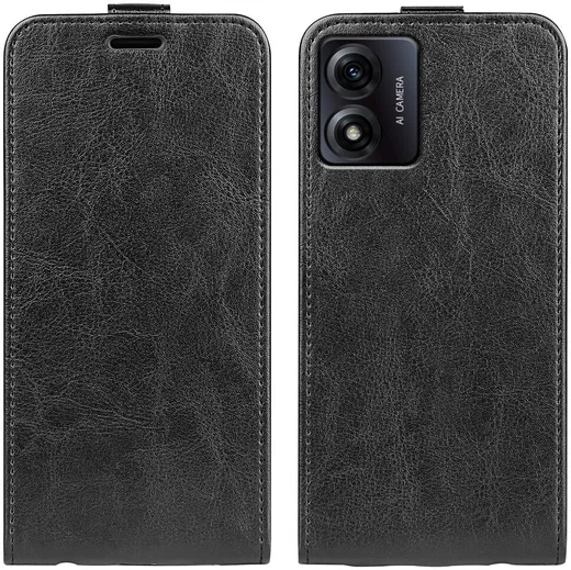 Motorola Moto E13 Hoesje Verticale Flip Wallet Case Kunstleer Zwart afbeelding 1
