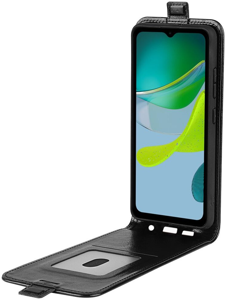 Motorola Moto E13 Hoesje Verticale Flip Wallet Case Kunstleer Zwart afbeelding 2