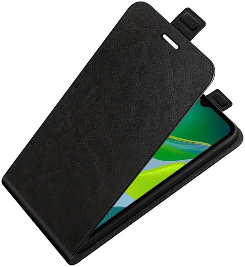 Motorola Moto E13 Hoesje Verticale Flip Wallet Case Kunstleer Zwart afbeelding 4