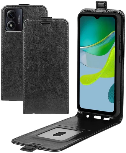 Motorola Moto E13 Hoesje Verticale Flip Wallet Case Kunstleer Zwart afbeelding 9