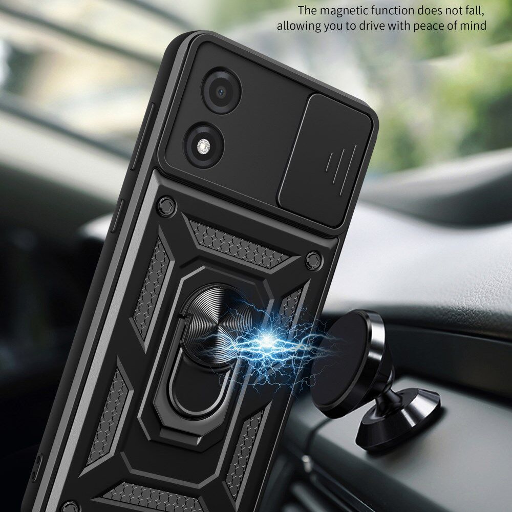 Motorola Moto E13 Hoesje met Camera Slider en Kickstand Ring Zwart afbeelding 4