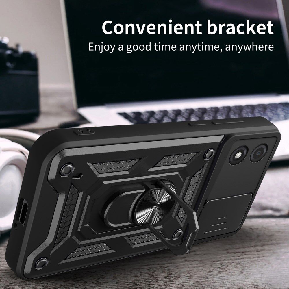 Motorola Moto E13 Hoesje met Camera Slider en Kickstand Ring Zwart afbeelding 6