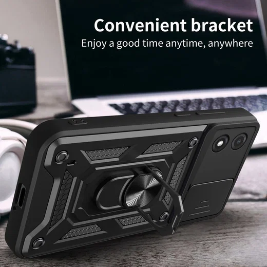 Motorola Moto E13 Hoesje met Camera Slider en Kickstand Ring Zwart afbeelding 6