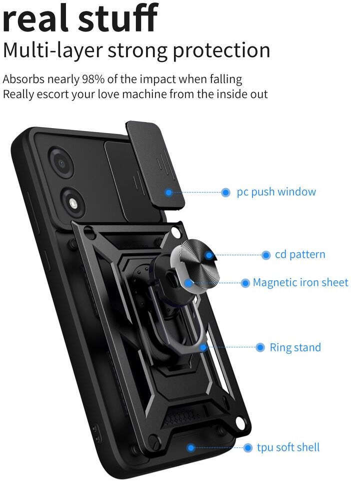 Motorola Moto E13 Hoesje met Camera Slider en Kickstand Ring Zwart afbeelding 8