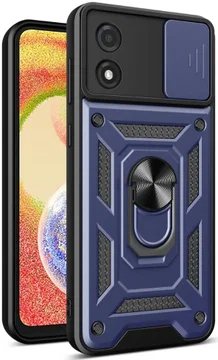 Motorola Moto E13 Hoesje met Camera Slider en Kickstand Ring Blauw