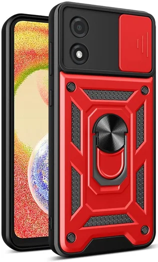 Motorola Moto E13 Hoesje met Camera Slider en Kickstand Ring Rood afbeelding 1