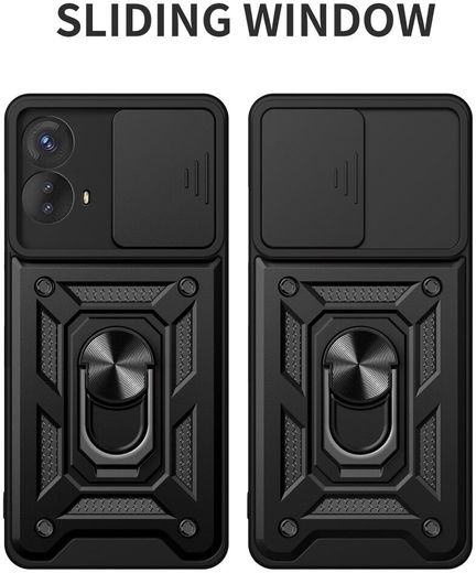 Motorola Moto G53 Hoesje met Camera Slider en Kickstand Ring Blauw afbeelding 2