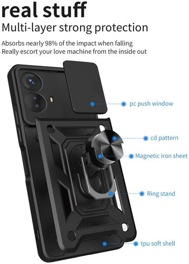 Motorola Moto G53 Hoesje met Camera Slider en Kickstand Ring Blauw afbeelding 8