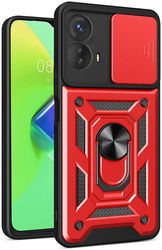 Motorola Moto G53 Hoesje met Camera Slider en Kickstand Ring Rood afbeelding