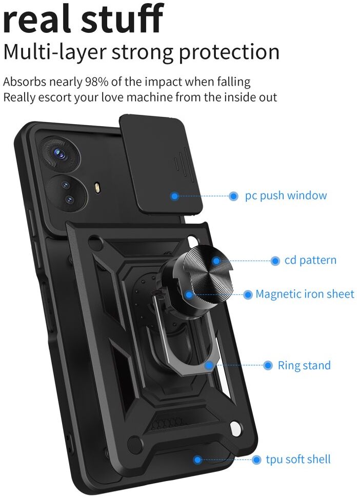 Motorola Moto G53 Hoesje met Camera Slider en Kickstand Ring Rood afbeelding 8